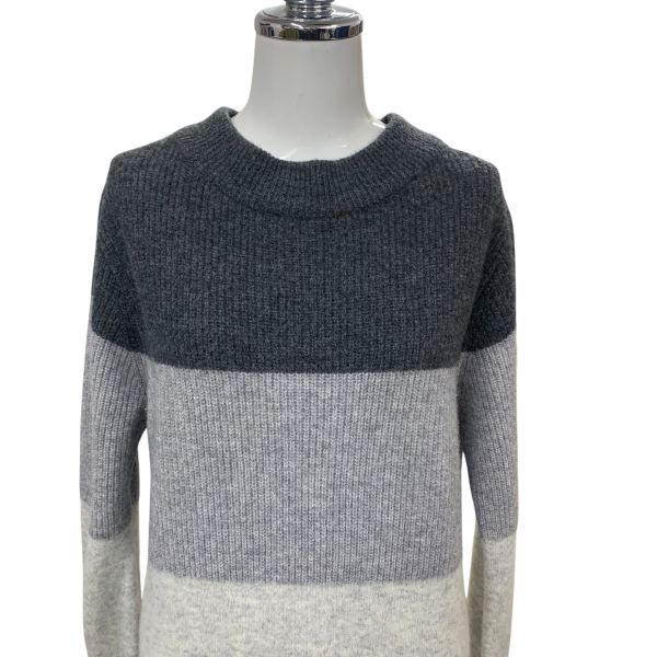 インディヴィ INDIVI ニットワンピース 長袖 クルーネック ロング丈 ボーダー グレー ウール 36 S 7号 レディース H 5 Y 057