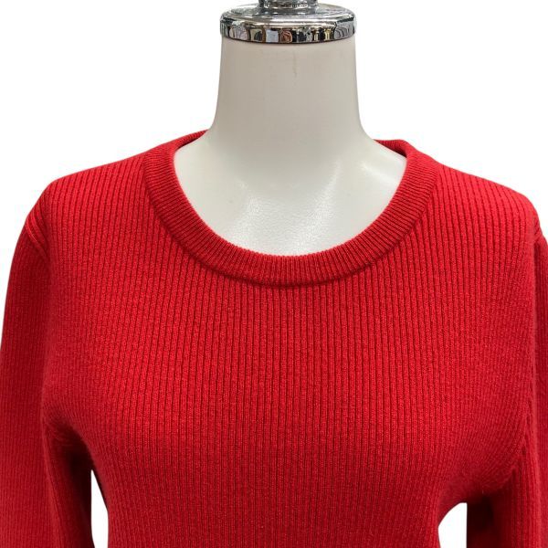 フォクシー Foxey セーター 長袖 クルーネック リブニット トップス 赤 カシミア混 42 L～XL 11号 レディース B 5 Y 026 長袖 ニット セーター