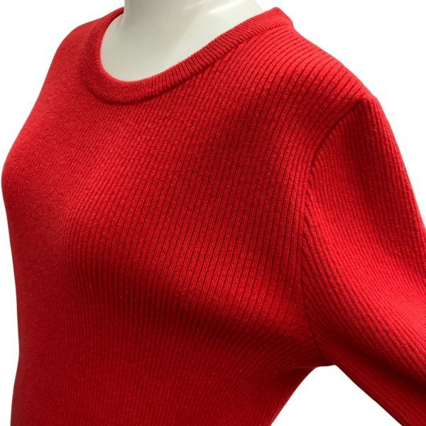 フォクシー Foxey セーター 長袖 クルーネック リブニット トップス 赤 カシミア混 42 L～XL 11号 レディース B5Y026