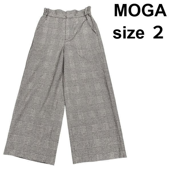 モガ MOGA ワイドパンツ ウール グレンチェック グレー 毛 2 M レディース S5X311