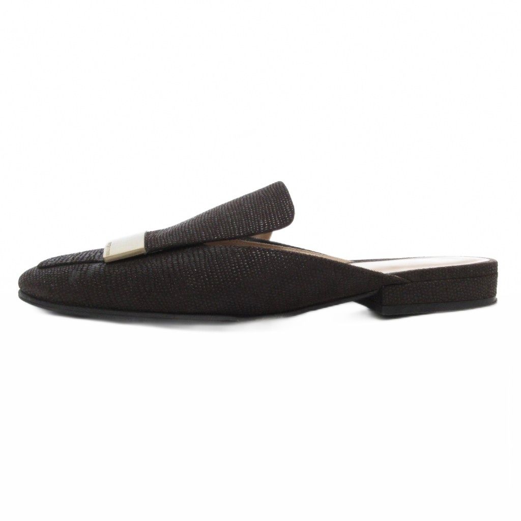 セルジオロッシ Sergio rossi SR 1 プレート ミュール サンダル ローヒール ダークブラウン ゴールド 金色金具 36 23 cm AE GY 19