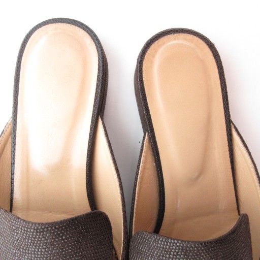  セルジオロッシ Sergio rossi SR 1 プレート ミュール サンダル ローヒール ダークブラウン ゴールド 金色金具 36 23 cm AE GY 19 ミュール サンダル ミュール