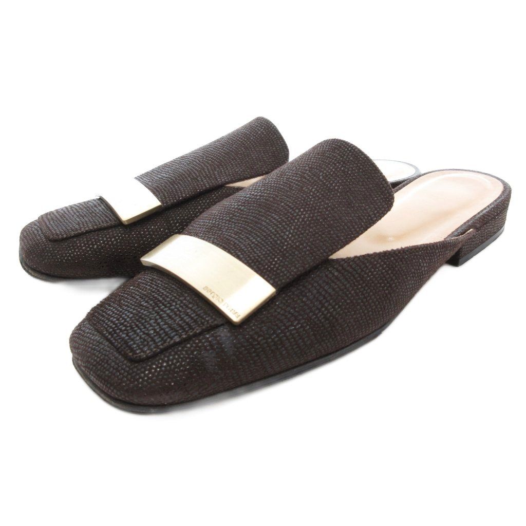 セルジオロッシ Sergio rossi SR 1 プレート ミュール サンダル ローヒール ダークブラウン ゴールド 金色金具 36 23 cm AE GY 19