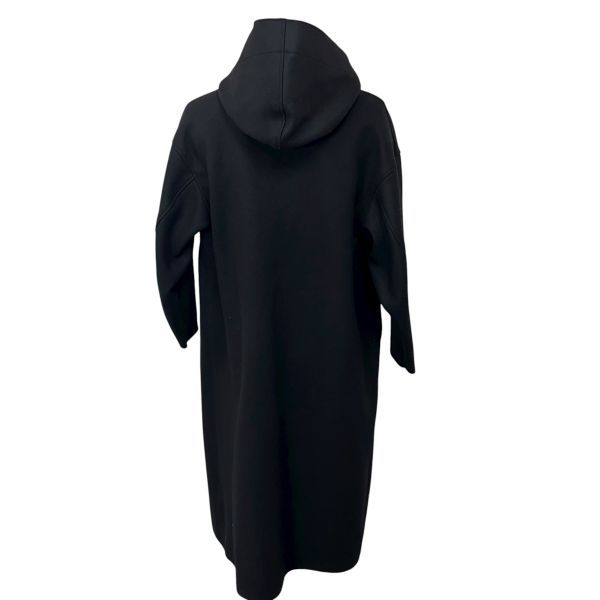 □ ハイク HYKE ロングコート メルトンフーデッドワーク 黒 ウール 1 M