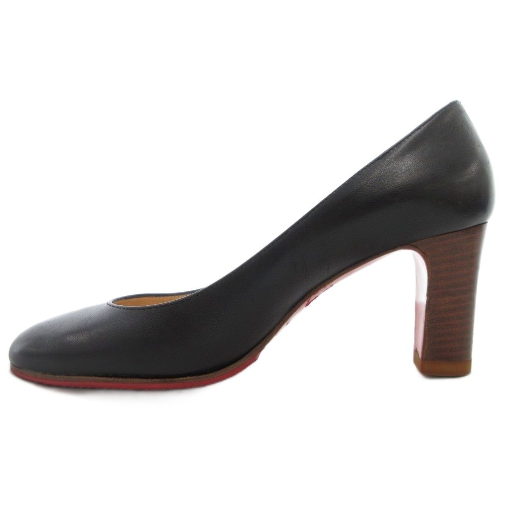 クリスチャンルブタン Christian louboutin パンプス チャンキーヒール ラウンドトゥ レザー 革 34.5 黒 ブラック GV GY 18