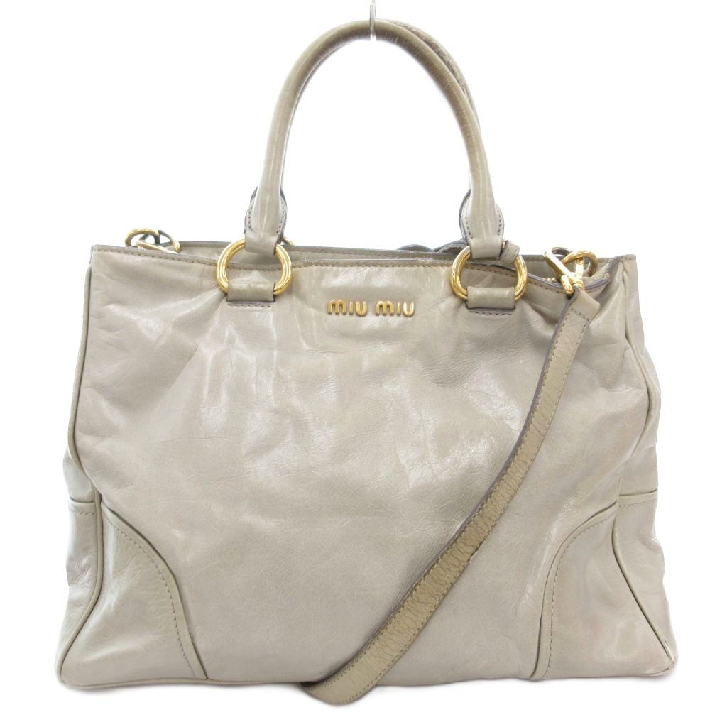 ミュウミュウ miumiu ハンドバッグ ショルダー 2WAY 斜めがけ ロゴ レザー 緑 グリーン AE GY18