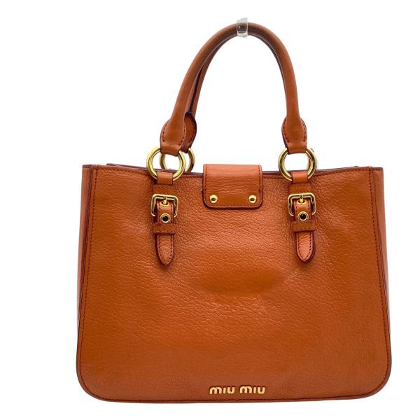 ミュウミュウ MIU MIU マドラス Madras ハンドバッグ ショルダーバッグ 2WAY シボ加工 オレンジ系 レザー レディース 5E295