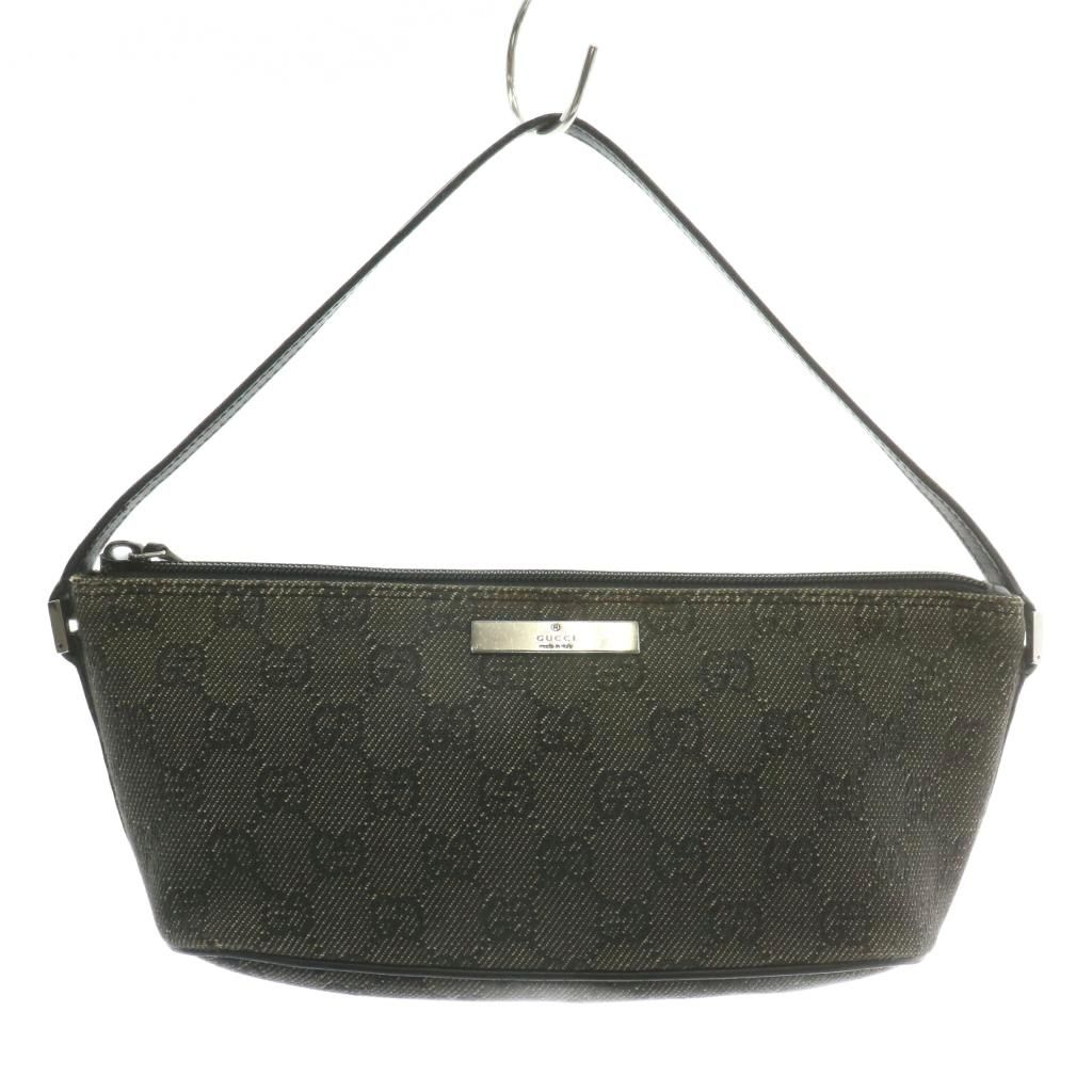 グッチ GUCCI ハンドバッグ ポーチ GGキャンバス レザー 総柄 ロゴ シルバー金具 グレー 黒 ブラック 07198 002122 XZ GY11