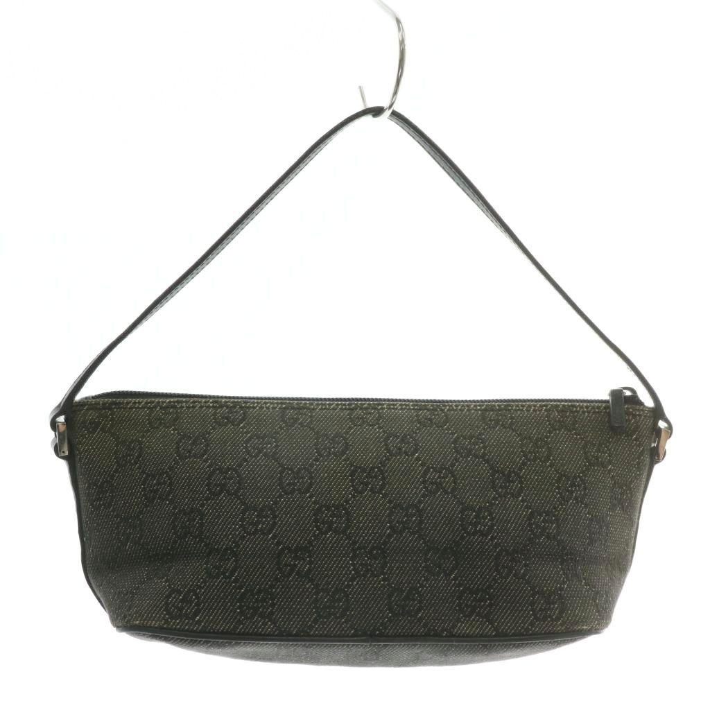 グッチ GUCCI ハンドバッグ ポーチ GGキャンバス レザー 総柄 ロゴ シルバー金具 グレー 黒 ブラック 07198 002122 XZ GY11