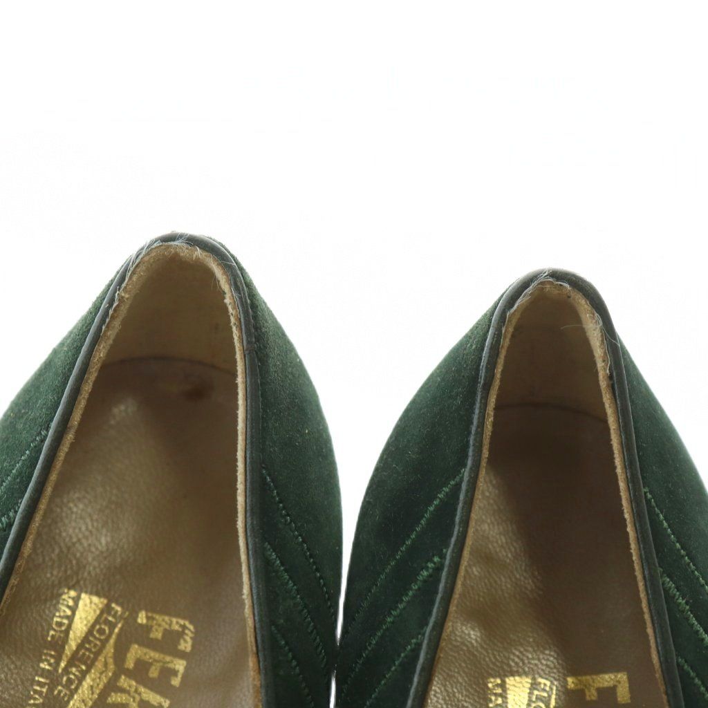  サルヴァトーレフェラガモ Salvatore Ferragamo パンプス スエード ポインテッドトゥ ヒール チェック柄 刺繍 総柄 7.5 24.5 cm 緑 グリーン XZ GY 40 ハイヒール パンプス パンプス