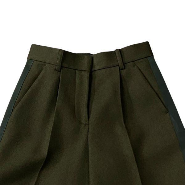 サカイ sacai ワイドクロップドパンツ センタープレス サイドボタン留め オリーブグリーン ウール100% 1 S 7号 レディース S5X333