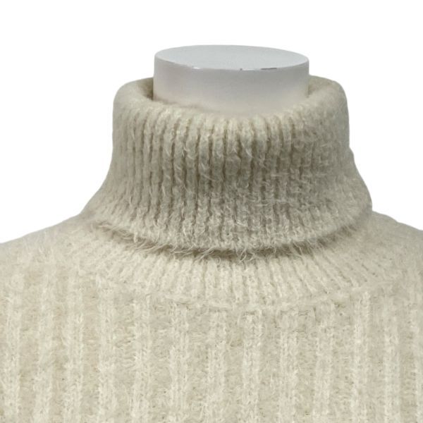 ジバンシー Givenchy ニットワンピース 膝丈 長袖 タートルネック リブ編み アイボリー アルパカ ウール XS 5号 レディース S 5 X 317