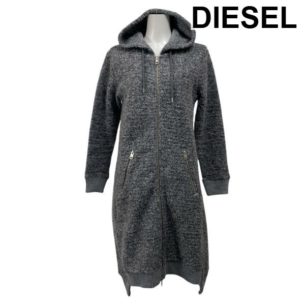 ディーゼル DIESEL フーデッドコート ロング丈 長袖 ダブルジップ フード グレー 綿100% S~M 7~9号 レディース S5X316