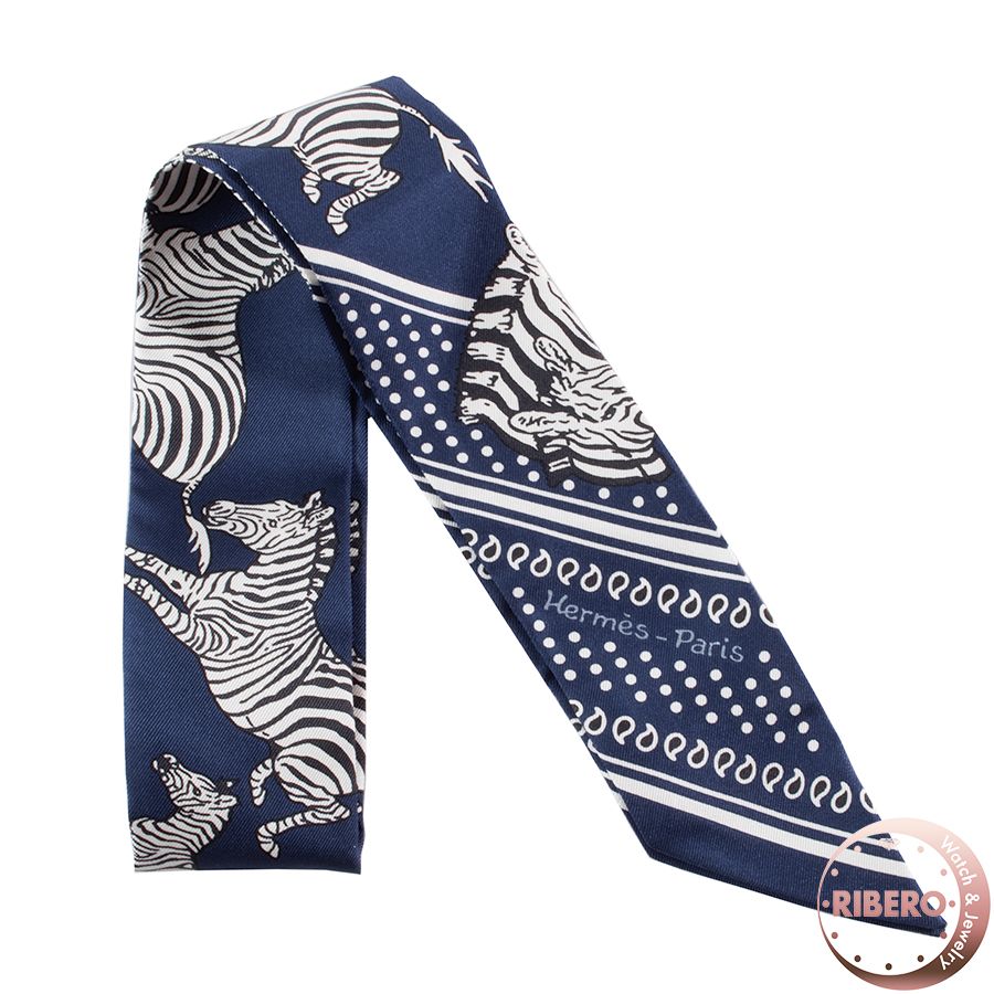 HERMES エルメス Les Zebres Bandana ゼブラ バンダナ 063265S 03 ツイリー スカーフ ネイビー
