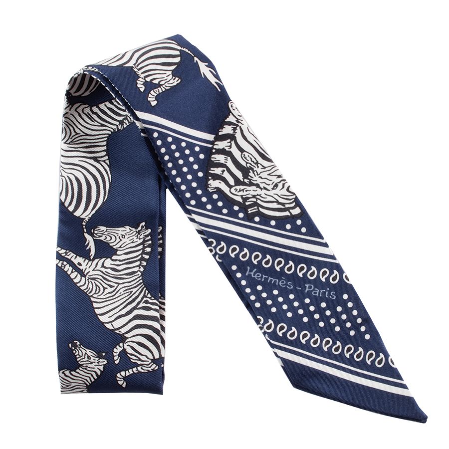 HERMES エルメス Les Zebres Bandana ゼブラ バンダナ 063265 S 03 ツイリー スカーフ ネイビー