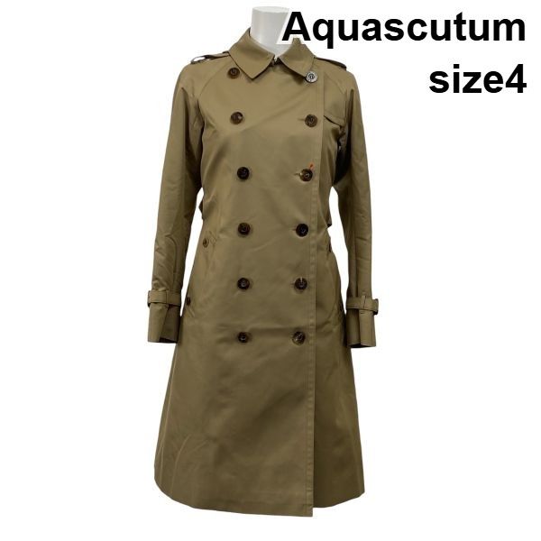 アクアスキュータム Aquascutum トレンチコート ロング丈 長袖 ダブルブレスト ライナー ベージュ 毛 4 S 7号 レディース S5X314