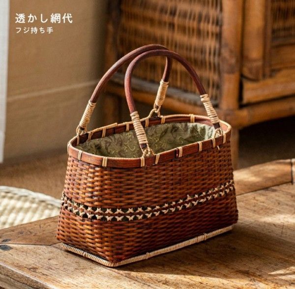 かごバッグ レディース 竹かご バッグ 軽量 人気 ハンドメイド 手提げカバン 竹編みバッグ 竹製 ハンドバッグ 籠バッグ 巾着 夏 花火大会 浴衣 着物 伝統