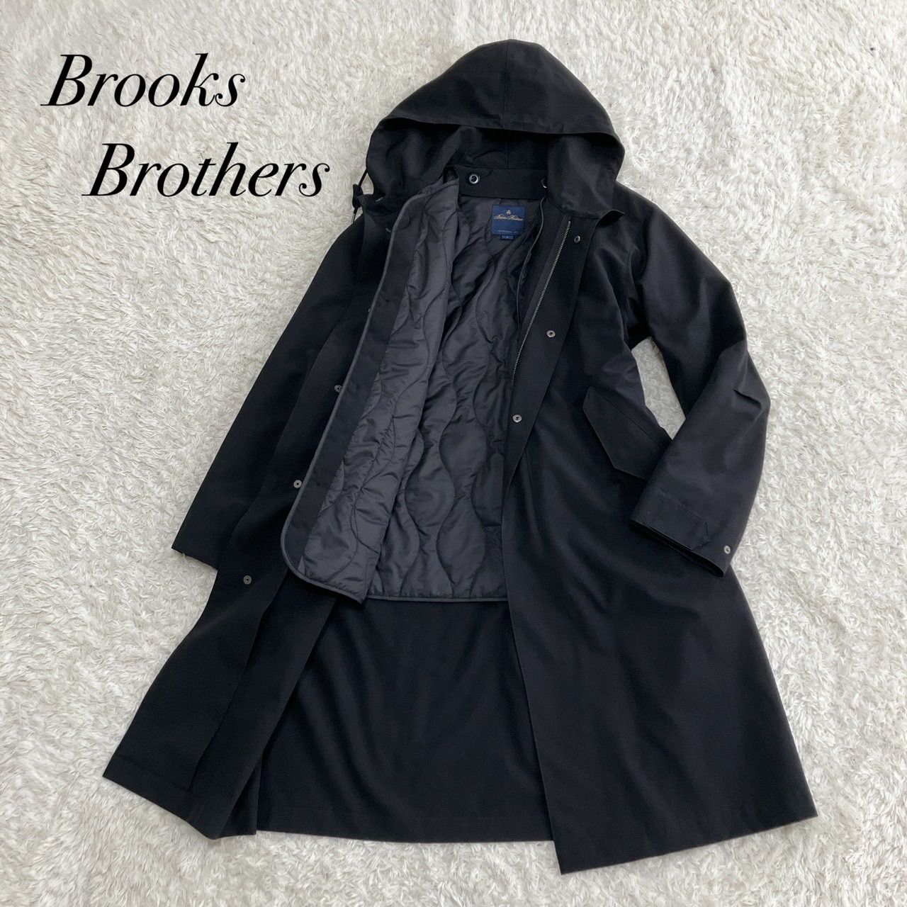 BROOKS BROTHERS ブルックスブラザーズ ロングフーデッドコート キルティングインナー付き 2way 撥水 ブラック サイズM