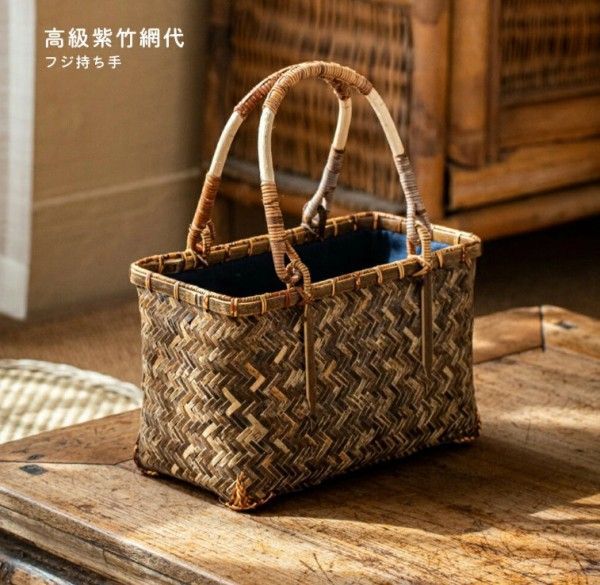 かごバッグ レディース 竹かご バッグ 軽量 ハンドメイド 手提げカバン 竹編みバッグ 竹製 ハンドバッグ 籠バッグ 巾着 夏 花火大会 伝統
