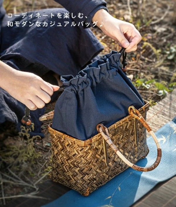 かごバッグ レディース 竹かご バッグ 軽量 人気 ハンドメイド 手提げカバン 竹編みバッグ 竹製 ハンドバッグ 籠バッグ 巾着 夏 花火大会 伝統