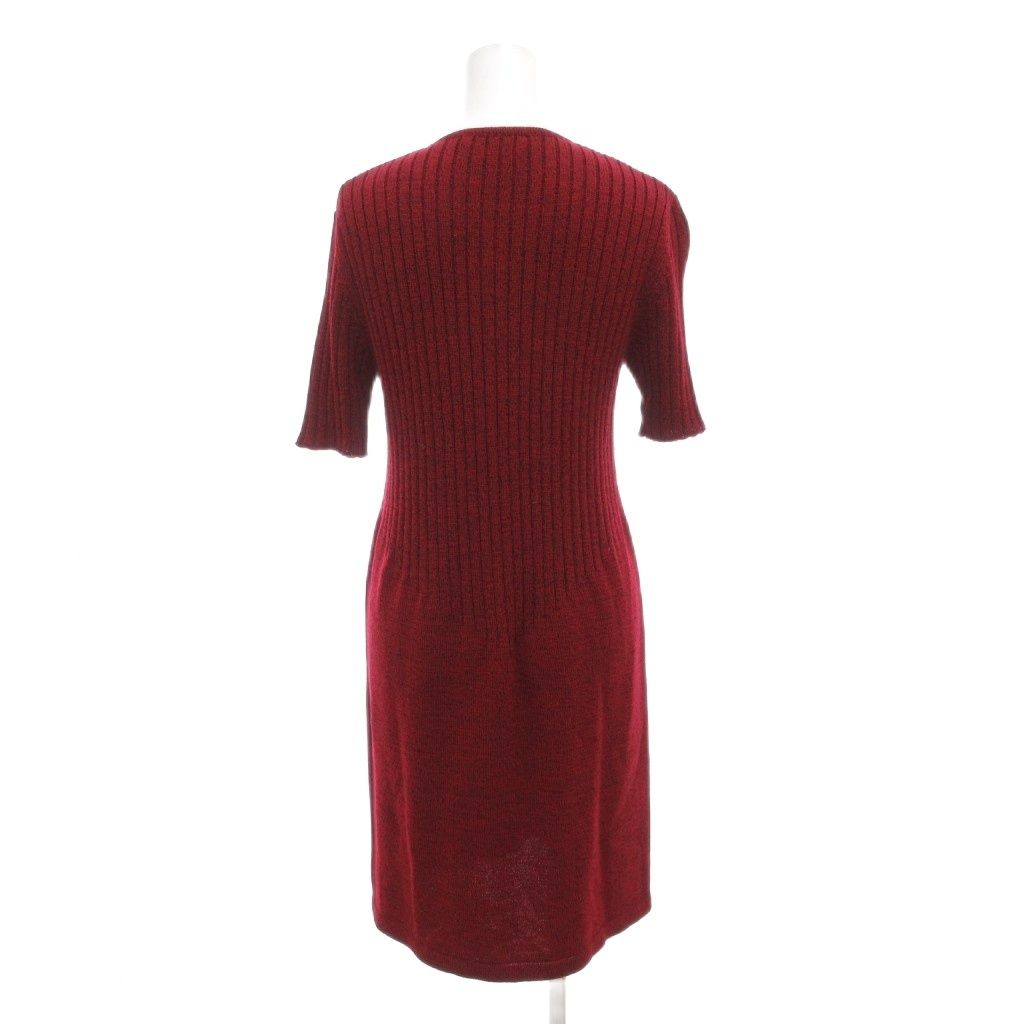 サルヴァトーレフェラガモ Salvatore Ferragamo ワンピース ニット S リブ 切替 半袖 ひざ丈 クルーネック 赤 レッド AE GY 17