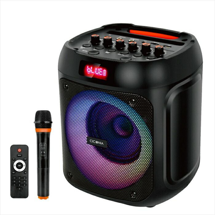 CICONIA LED アクティブスピーカー Bluetooth FMラジオ ワイヤレスマイク付属 チコニア CDR-050D スピーカー ワイヤレス バッテリー内蔵 リモコン付属 microSDカード対応 USBメモリ対応 イベント