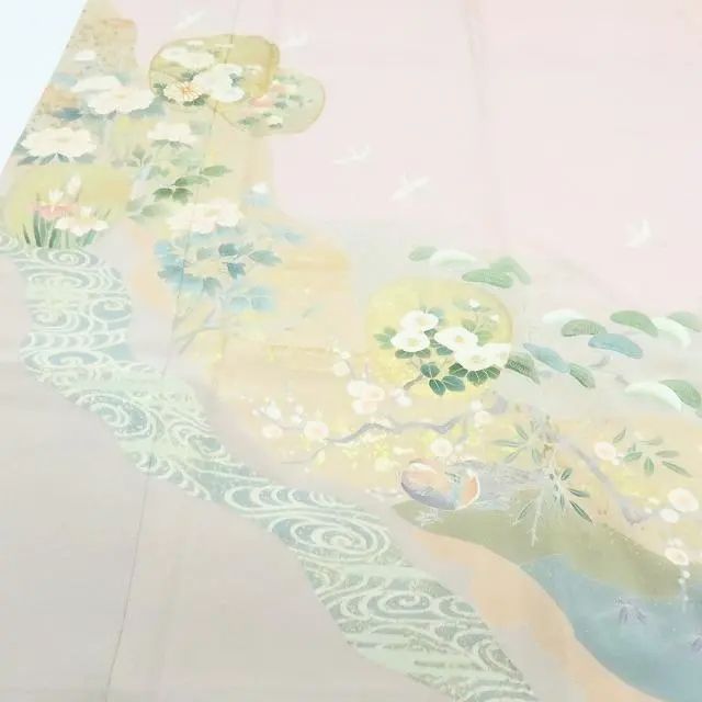 百華❀Y2585◇作家物落款 金糸刺繡 手縫い仕立て 正絹 袷 訪問着 着物