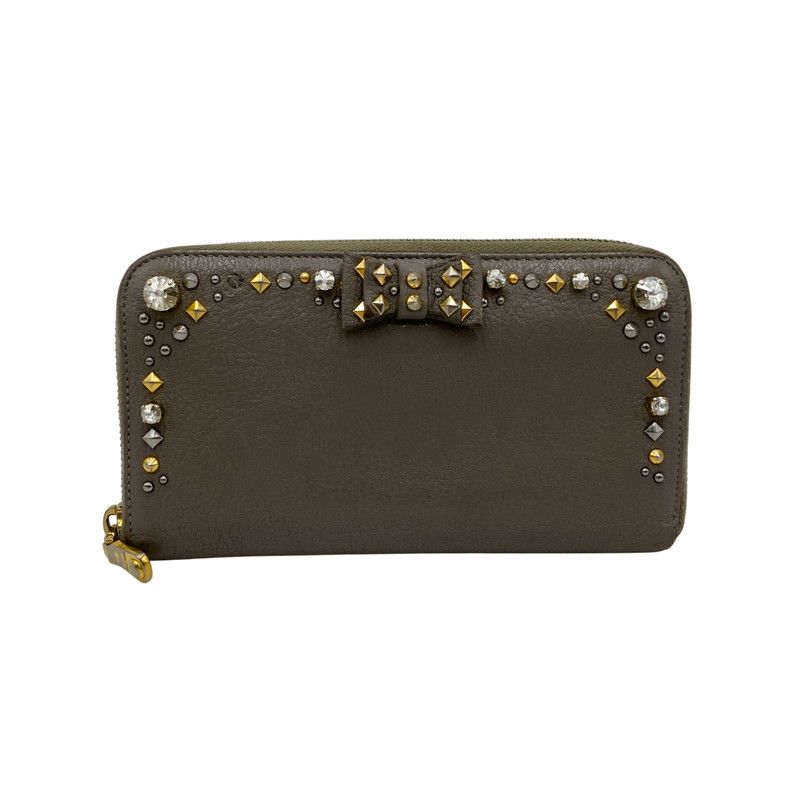 品 MIUMIU ミュウミュウ BIJOU-STUDS-RIBBON LONG WALLET ビジュー スタッズ リボン ロングウォレット 長財布 サイフ 181-251114-ay-04-izu