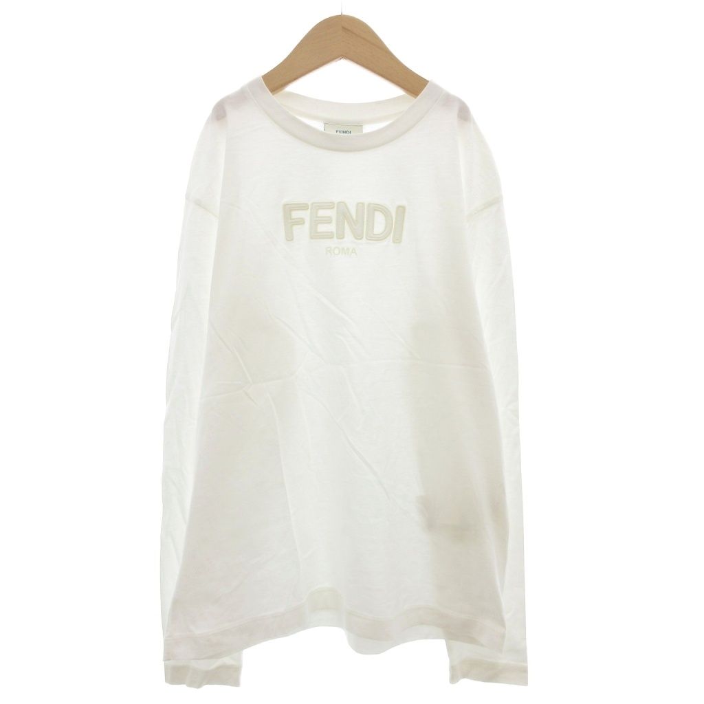 フェンディ FENDI ロンT Tシャツ カットソー 12 A 長袖 ロゴ 刺繍 クルーネック 白 ホワイト AE GY 18