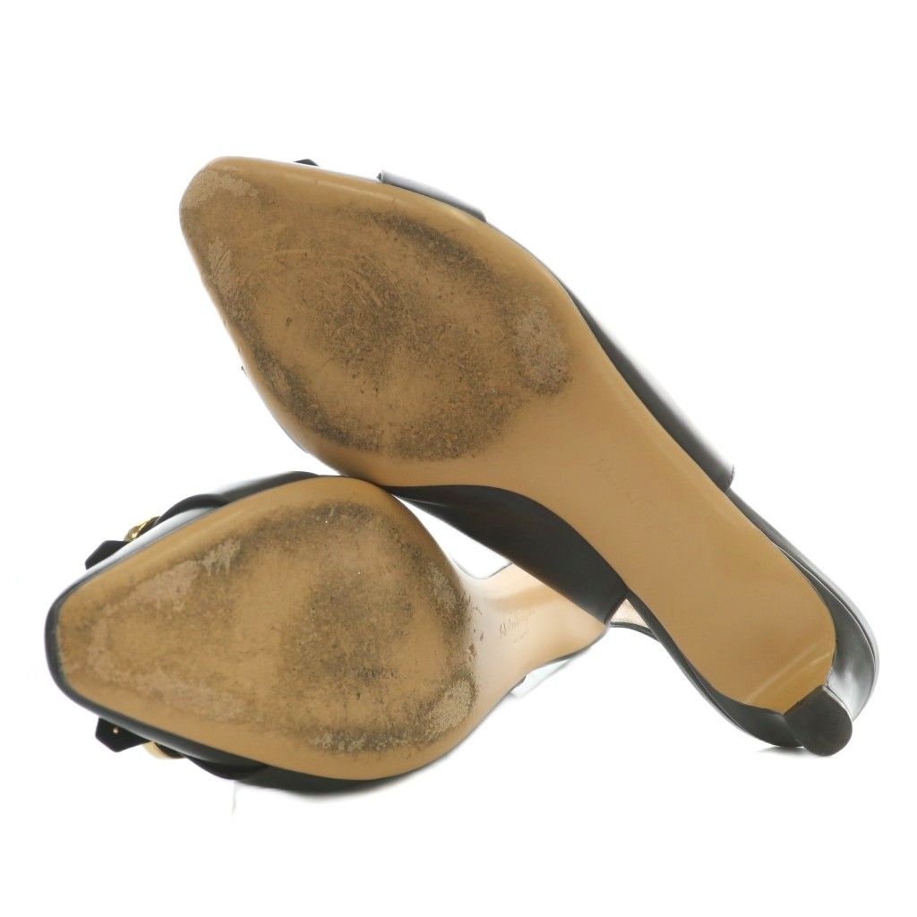  サルヴァトーレフェラガモ Salvatore Ferragamo パンプス レザー ローヒール バックストラップ ベルト スタッズ タッセル 7.5 24.5 cm 黒 ブラック XZ GY 40 ミュール サンダル ミュール