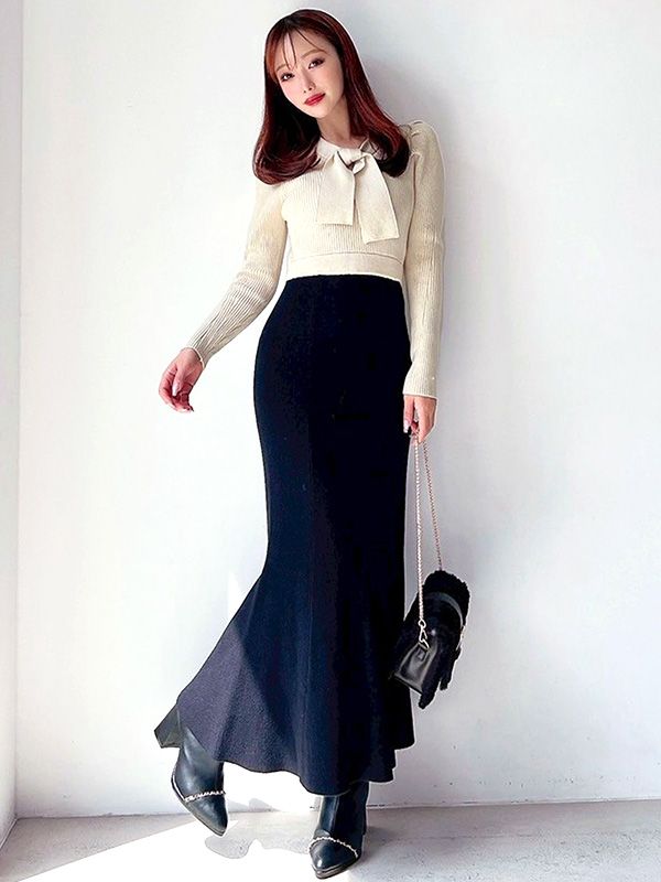 RESEXXY リゼクシー ボウタイ マーメイド ニット ワンピース マーメイドワンピース ボウタイデザイン ハイウエスト 152560361001 Bowtie Mermaid Knit Dress RESEXXY リゼクシー ボウタイ マーメイド ニット ワンピース