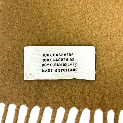 エルメス HERMES マフラー カシミヤ フリンジ ロゴ 刺繍 茶 キャメル  