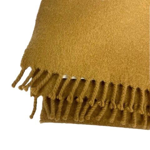 エルメス HERMES マフラー カシミヤ フリンジ ロゴ 刺繍 茶 キャメル  