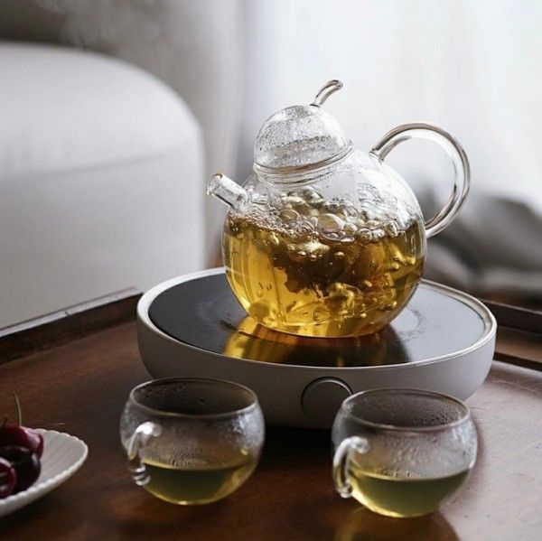 耐熱ガラス ティーポット ガラスティーポット ガラス急須 ガラスポット ティーセット ティーカップ ティーグラス 茶こし付き ガラス製ポット 手作り ジャンピング 紅茶ポット フルーツティー 花茶 プレゼント 透明 3点セット