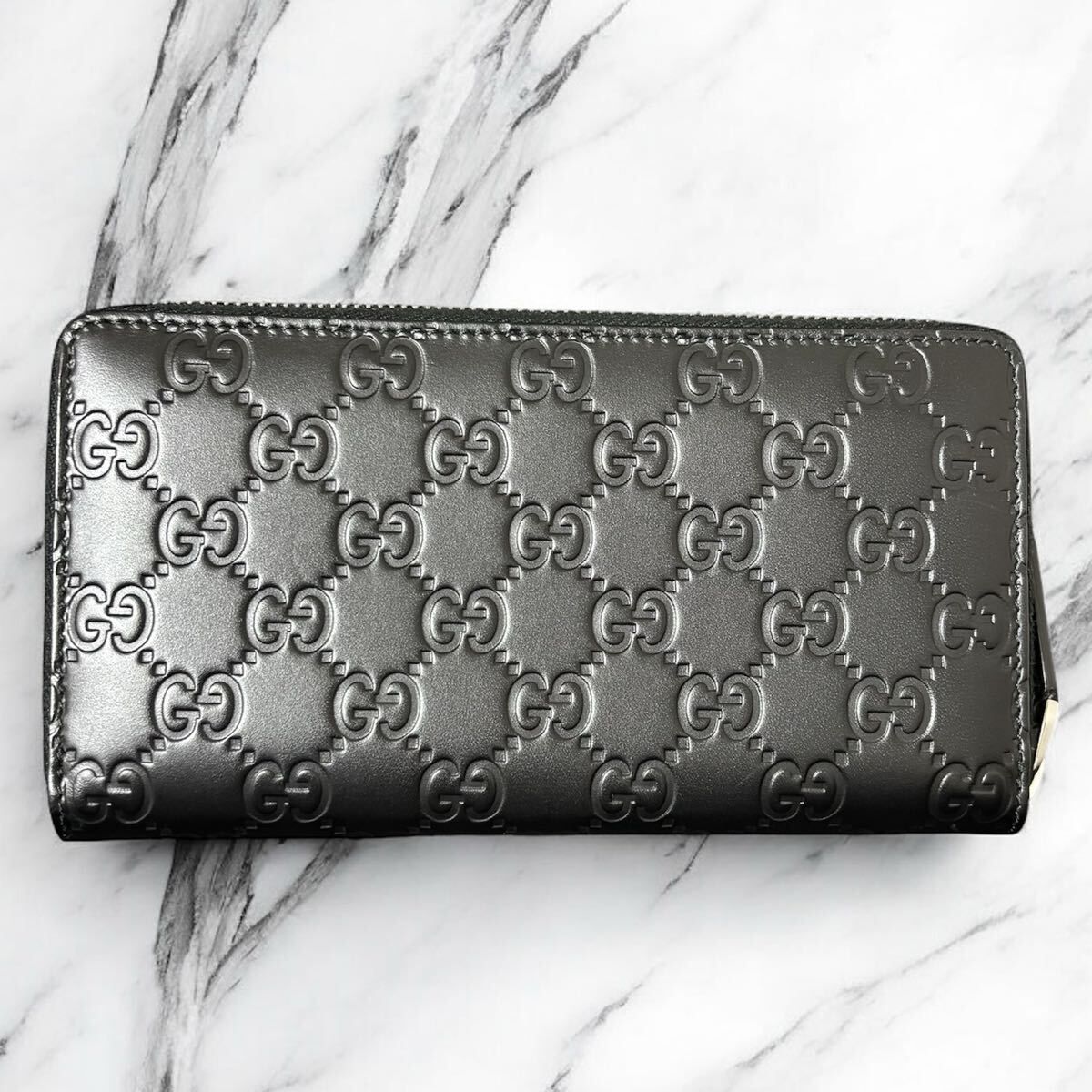 r58 GUCCI グッチ 長財布 ブラック グッチ シマ レザー GG エンボス