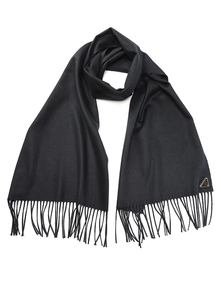 PRADA プラダ カシミヤ混 ワンポイントロゴ マフラー