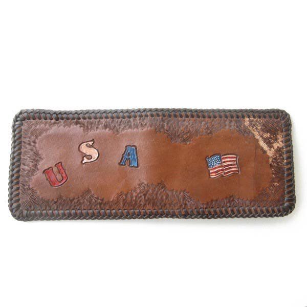 USA刻印 星条旗 カービング レザー ウォレット 二つ折り 財布 茶系 ブラウン アメリカ ビンテージ D150-71-0016ZV