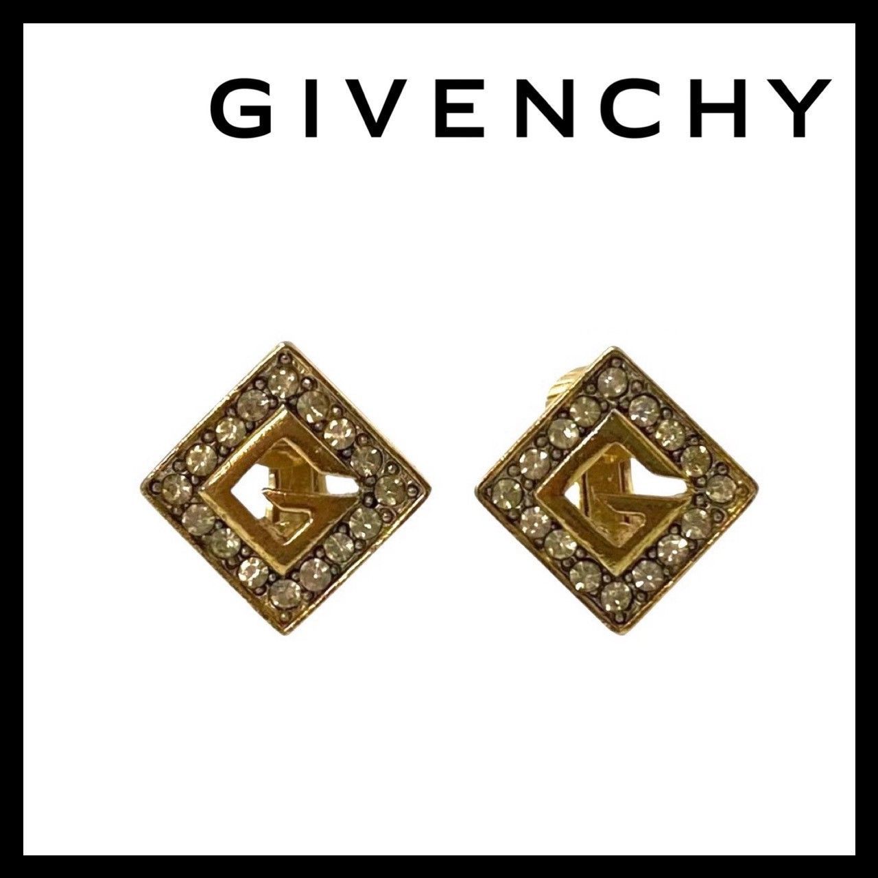 GIVENCHY】Gロゴ イヤリング ラインストーン ゴールド/金カラー ダイヤ 