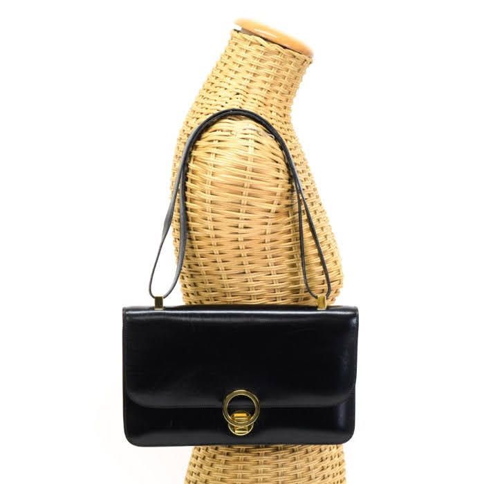 Bランク エルメス HERMES リングドゥ ボックスカーフ レザー GD金具 〇K刻印 1981年 ハンドバッグ ワンショルダー ヴィンテージ レディース メンズ ノワール ブラック mbr28001