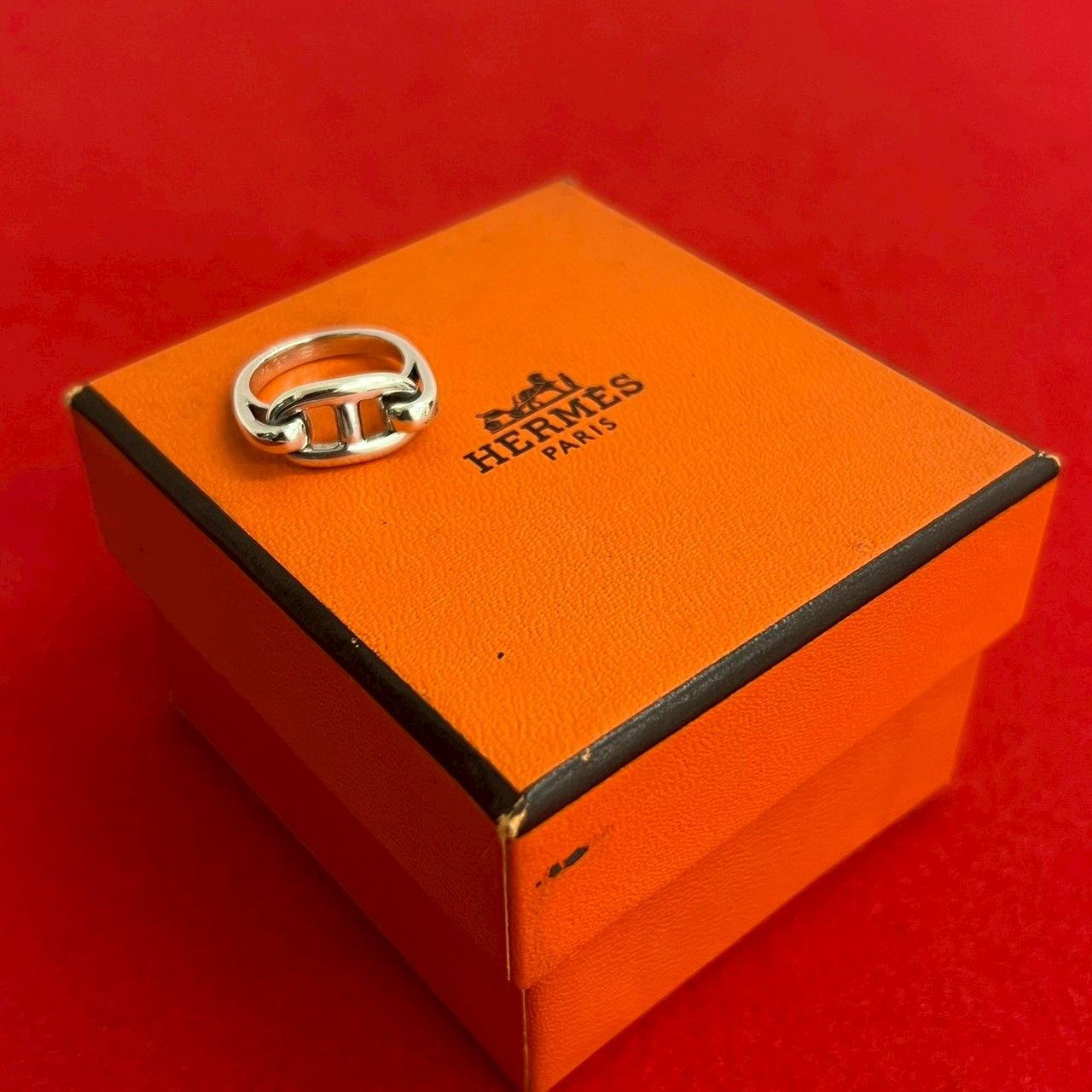 100％品質。 箱 ケース付 HERMES エルメス シェーヌダンクル リング シルバー925 指輪 6号 小物 レディース 19962