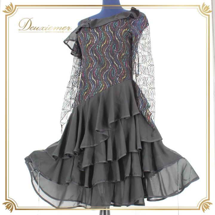 社交ダンス 衣装 ラテン ドレス ワンピース パーティ衣装 女性用 レディース オールシーズン ブラック系 prima boutique プリマブティック ステージ衣装 フェス コスチューム お洒落 デザイン 軽量 伸縮性 華やか お揃い お出かけ