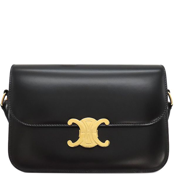 セリーヌ CELINE ショルダーバッグ クラシック トリオンフ バッグ カーフ シャイニーカーフスキン ブラック ゴールド金具 黒 フラップ 斜め掛け 187363BF4.38NO 箱
