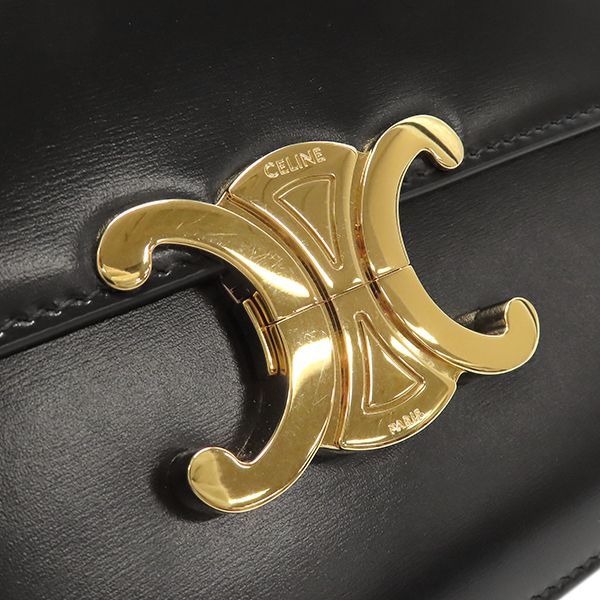  セリーヌ CELINE ショルダーバッグ クラシック トリオンフ バッグ カーフ シャイニーカーフスキン ブラック ゴールド金具 黒 フラップ 斜め掛け .38 NO 箱 ショルダーバッグ ショルダーバッグ