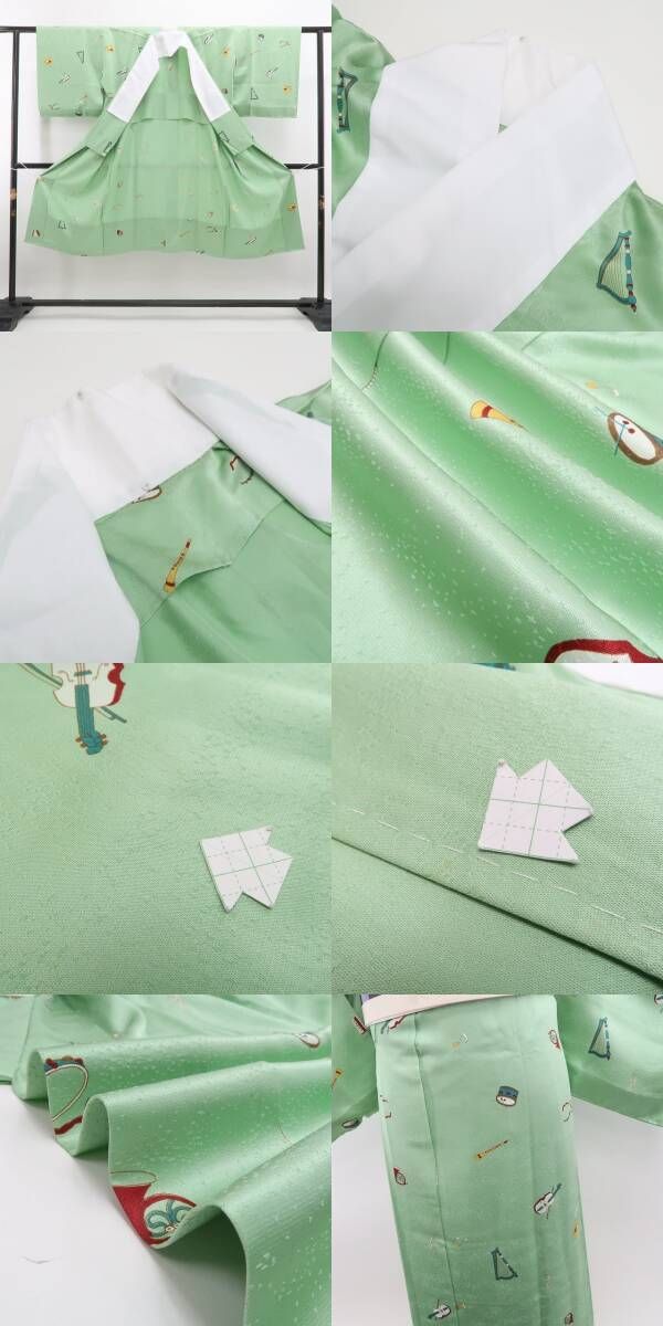  ❁tomihisa❁ 楽器柄 着物 正絹 仕付け糸付 若竹色に奏でる小さなオーケストラ 長襦袢 7170 長襦袢 長襦袢 半襦袢