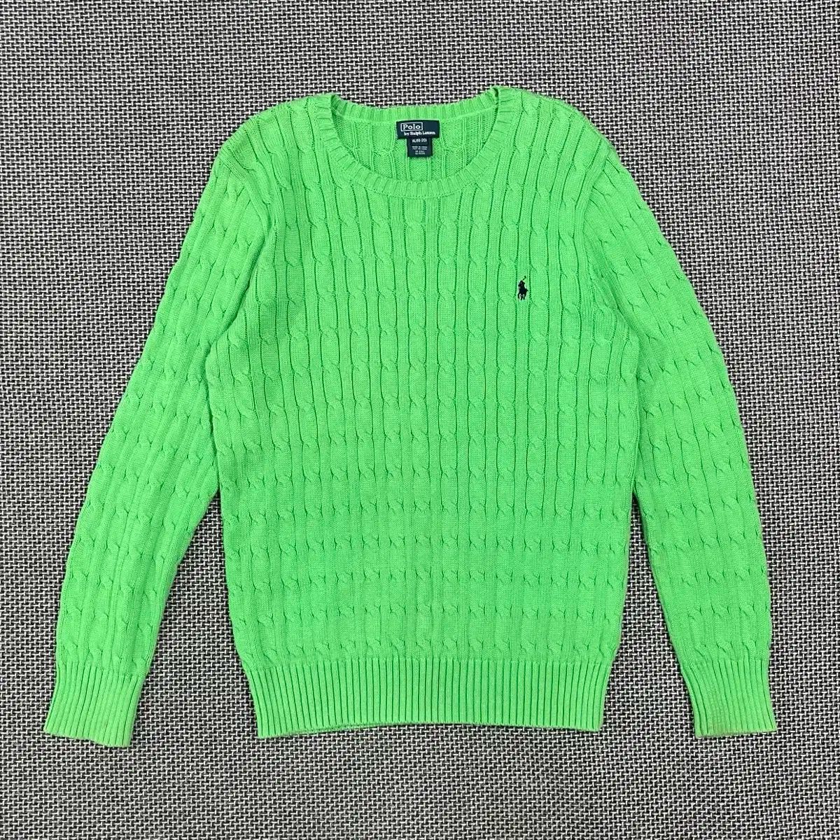 ポロラルフローレン　ケーブルニット 綿　グリーン緑　未使用に近い POLO RALPH LAUREN - 未使用近 ポロラルフローレン ケーブルニット