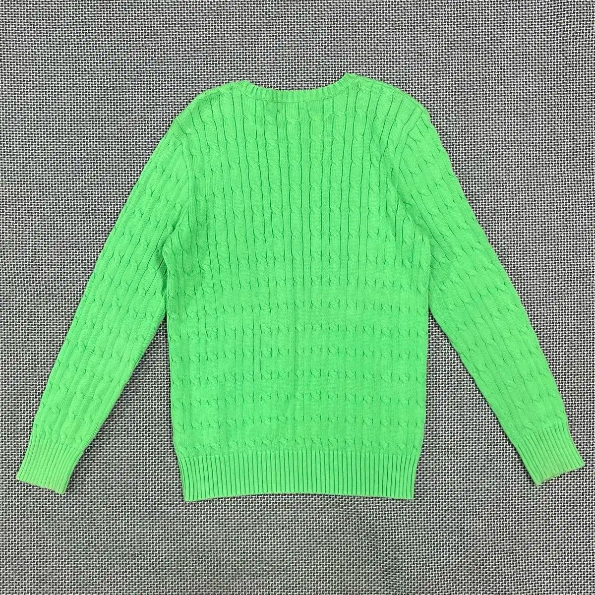 ポロラルフローレン　ケーブルニット 綿　グリーン緑　未使用に近い POLO RALPH LAUREN - 未使用近 ポロラルフローレン ケーブルニット