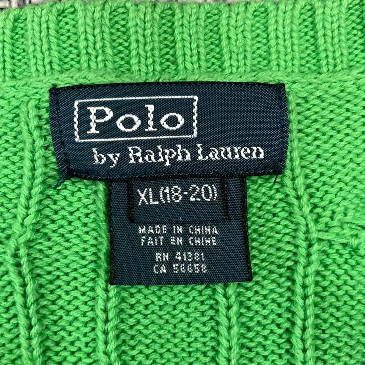 ポロラルフローレン　ケーブルニット 綿　グリーン緑　未使用に近い POLO RALPH LAUREN - 未使用近 ポロラルフローレン ケーブルニット