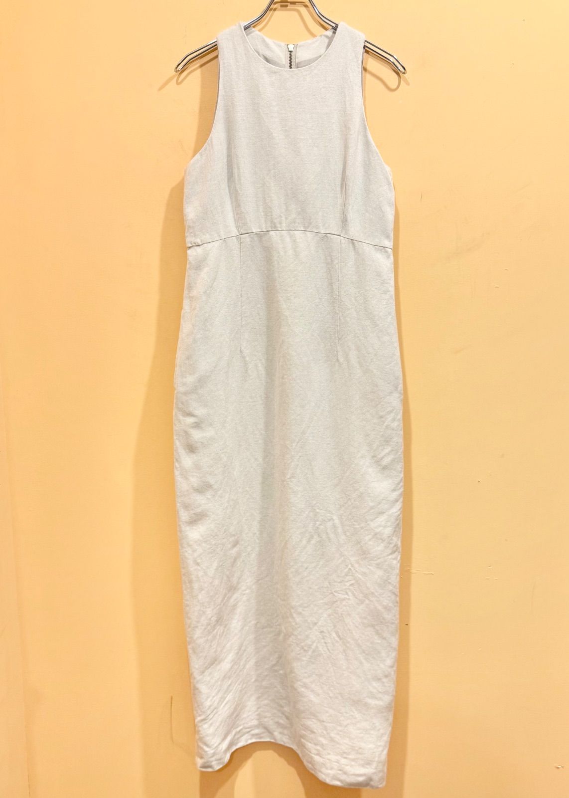 Noble ノーブル カーブシルエットロングワンピース ベージュ系 ウール 麻 サイズ38 み