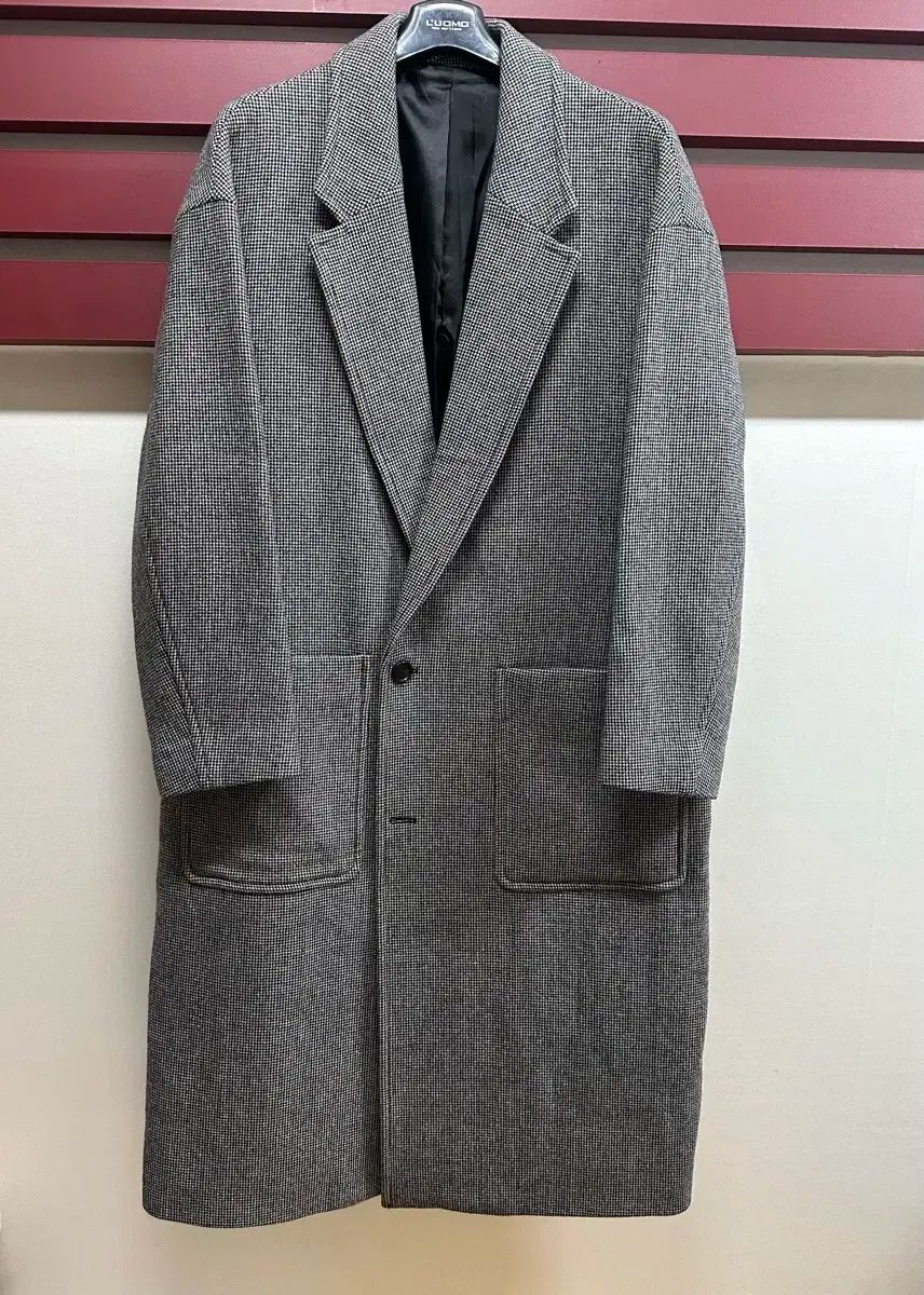 BEAKER メンズ オーバーサイズ CHECK ウール ロングコート