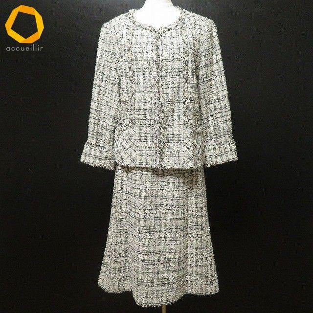 anc レリアン Leilian スカートスーツ セットアップ 13 ベージュ 白 黒 ピンク ツイード ノー 大きいサイズ レディース 977029
